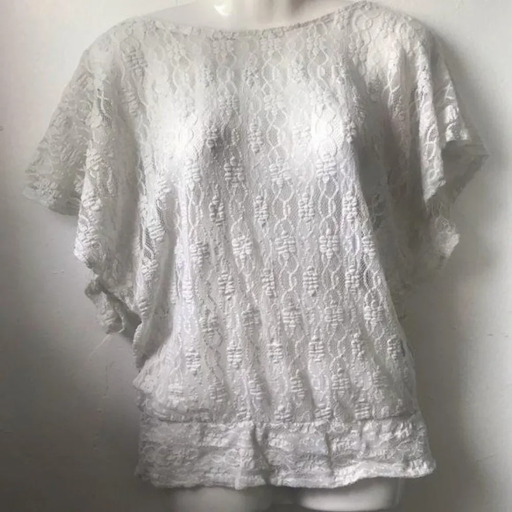 Rue 21 Mesh Short Sleeve Shirt White Small